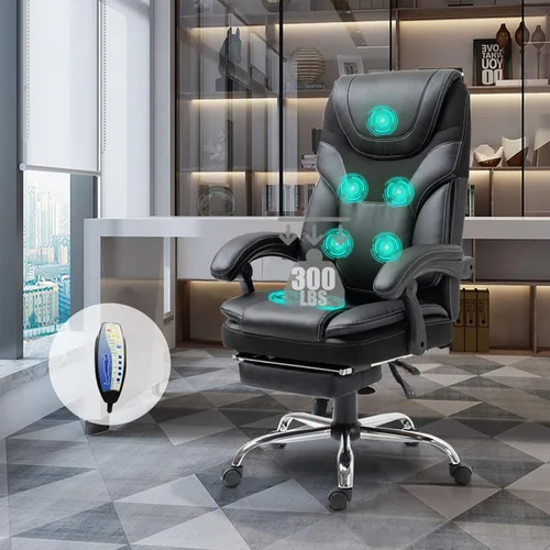 Silla de oficina de masaje, silla de oficina con reposapiés, silla de oficina de respaldo alto con reposabrazos, sillas ergonómicas de escritorio de