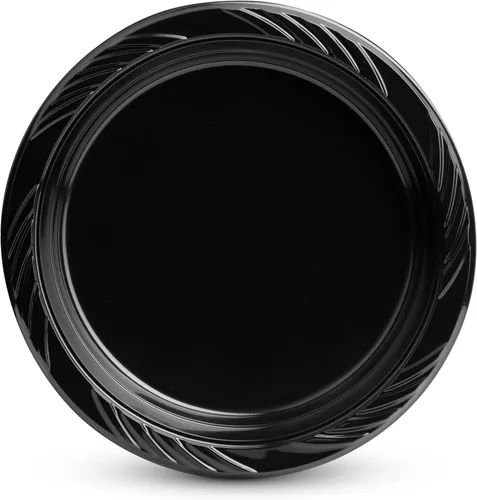 Miniatura 2 de Munfix Juego de 200 platos de plástico negro – platos llanos desechables de 9 pulgadas, paquete a granel para fiestas, barbacoas, picnic, fiestas