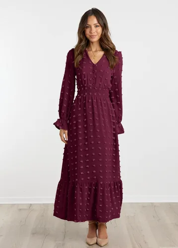 Miniatura 6 de MASCOMODA Vestido largo para mujer, manga larga, cuello en V, lunares suizos, bohemio, fruncido, cintura alta, acampanado, con escalonados, vestidos