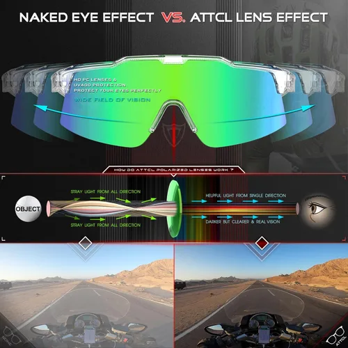 Miniatura 5 de ATTCL Gafas de sol unisex TR90 de ciclismo para hombres y mujeres, lentes de PC, gafas deportivas, ciclismo, pesca, correr Kc11-toubai-verde/Espejo