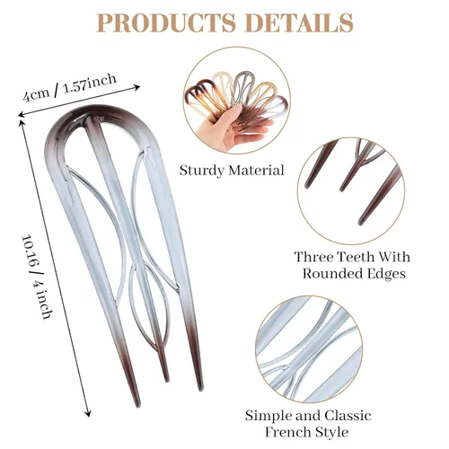 Miniatura 2 de 6 horquillas francesas para mujer, tenedores grandes en forma de U con dientes internos, fuerte sujeción para cabello grueso y fino, rizos franceses