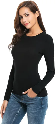 Miniatura 3 de Camiseta de manga larga para mujer, cuello redondo, rayón, ajustada, elástica, para mujer
