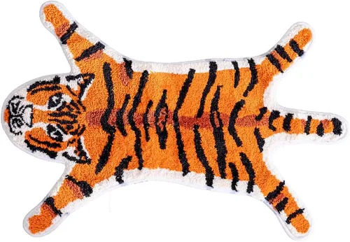 Alfombra personalizada con estampado de tigre, bonita alfombra de felpa de tigre sintético, antideslizante, decoración del hogar, tapete esponjoso