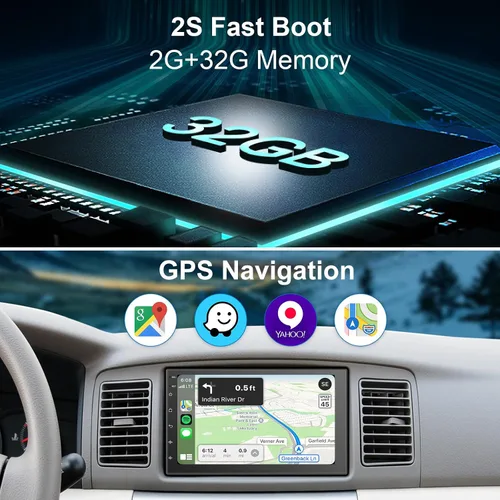 Miniatura 4 de Estéreo de coche de doble DIN de 7 pulgadas inalámbrico CarPlay inalámbrico Android Auto, Android 2+32G pantalla táctil unidad principal de radio