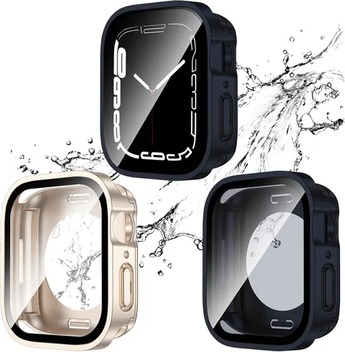 Miniatura 22 de 2 Pack 2 en 1 Funda impermeable para Apple Watch Series 8 7 de 41 mm, Parachoques frontal y trasero de PC de borde recto con protector de pantalla