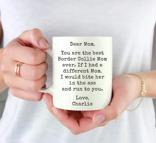 Miniatura 3 de Andaz Press Taza de café personalizada divertida con texto en inglés "Dog Mom", regalo de broma para la mejor mamá de perro Border Collie, morder