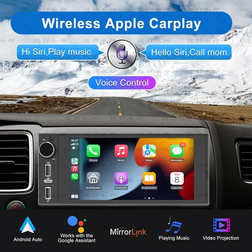 Miniatura 3 de Radio de pantalla táctil de un solo DIN inalámbrico Apple Car Play inalámbrico Android Auto, 6 pulgadas Estéreo de coche de un solo DIN con enlace