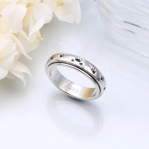 Miniatura 3 de Anillo de plata de ley con diseño de pata de rana, anillos giratorios para la ansiedad para mujeres y adolescentes