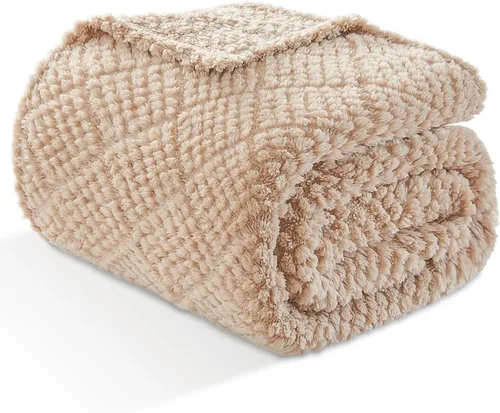 Miniatura 17 de EMME Manta de vellón, manta jacquard 3D para sofá y cama, manta suave, acogedora y esponjosa, ligera, de franela de lujo con diseño de cuadrícula