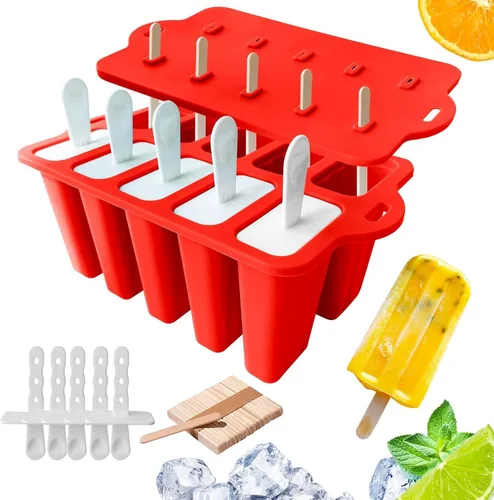 Moldes de paletas de fácil liberación, moldes de silicona de 10 cavidades con palitos, juego de moldes para hacer paletas, molde para hacer paletas