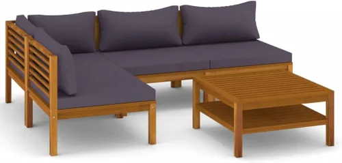 Miniatura 2 de Sillón de jardín, muebles de patio al aire libre, juego de 5 piezas con cojín, madera de acacia maciza para césped, jardín, patio, piscina, porche
