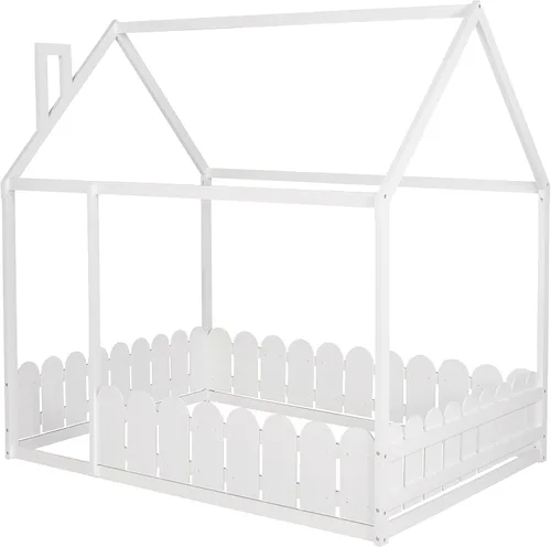 Miniatura 9 de MERITLINE Cama de casa para niños, cama de piso completa de madera con techo y valla, cama de casa completa Montessori para niños, adolescentes