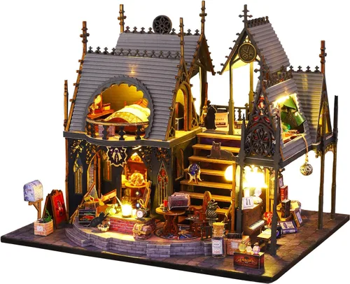 Miniatura 11 de Roroom Kit de casa en miniatura, kit mágico de rincón de libro con luz LED, rompecabezas de madera 3D, kit de casa de muñecas en miniatura para Casa