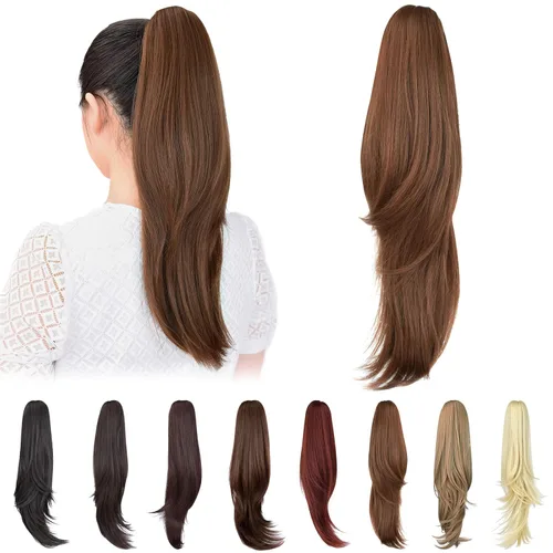Miniatura 47 de Extensión de cola de caballo, extensiones de cabello con clip de garra de 24 pulgadas, extensiones de cabello largo y lacio, extensión de cabello