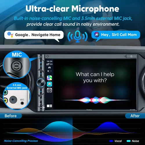 Miniatura 4 de Estéreo inalámbrico de doble DIN para automóvil mejorado con Carplay, Android Auto, Bluetooth, 4 canales RCA, alta potencia, 2 puertos de subwoofer