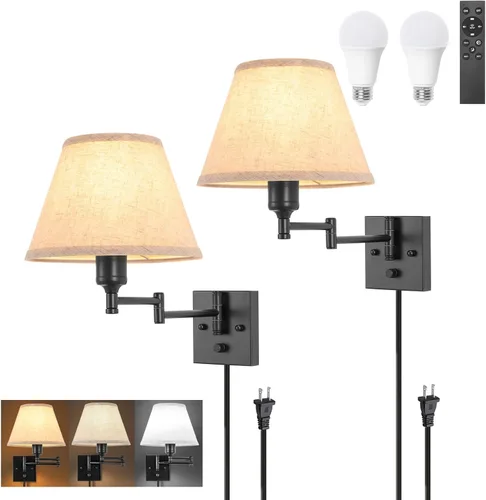 Miniatura 19 de TRLIFE Aplique de pared regulable con control remoto, temperatura de color ajustable de 2700K a 6500K, luces de pared con brazo oscilante de latón