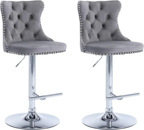Miniatura 68 de Aoowow Juego de 2 taburetes de bar giratorios, taburetes de bar ajustables con respaldo de terciopelo copetudo, sillas de bar modernas tapizadas