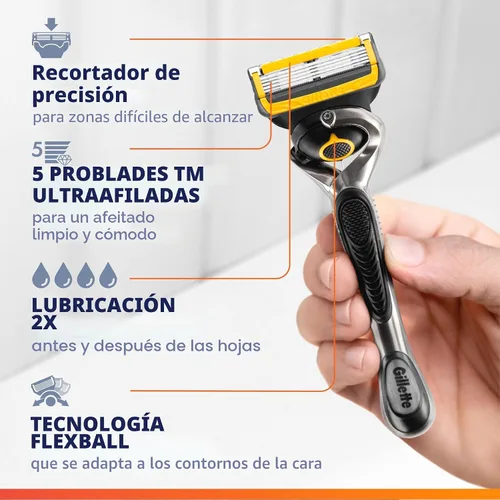 Miniatura 3 de Gillette ProGlide Shield - Maquinilla de afeitar para hombre, con 5 cuchillas, cortador de precisión, lubricación Comfortglide, deslizamiento