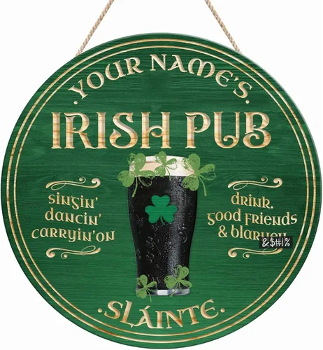 ARTSY WOODSY Letrero de madera de pub irlandés personalizado (no tallado real), decoración del día de San Patricio, accesorios de placa de arte de
