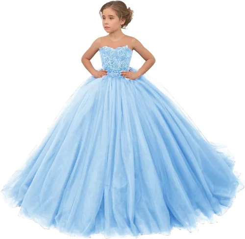 Miniatura 22 de Precioso vestido de niña de flores de tul para niños de boda con cuentas princesa sin mangas vestidos de baile