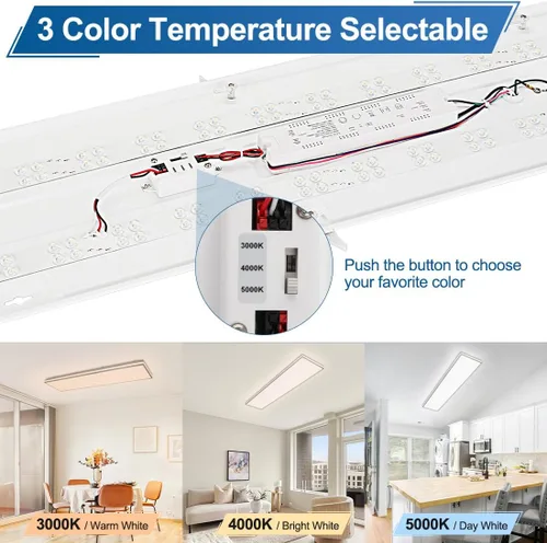 Miniatura 3 de DAKASON Lámpara de techo LED rectangular de 4 pies para cocina/lavandería, 48 W envolvente 3/4/5000K seleccionable, luces lineales cableadas