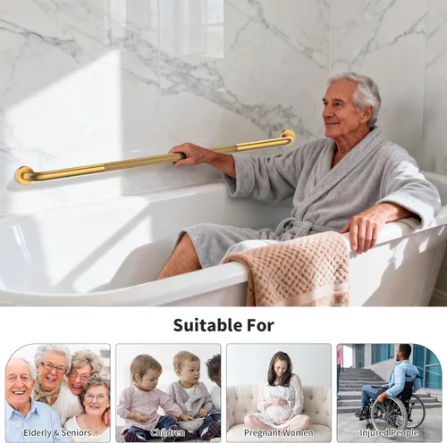 Miniatura 5 de Munzong - Barra de agarre antideslizante para ducha de 48 pulgadas, barra de agarre para pared de baño, barra de equilibrio moleteada dorada