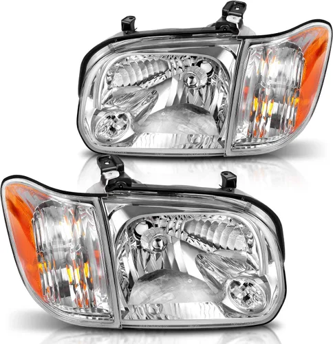 Miniatura 11 de DWVO Ensamble de faros Compatible con 2007-2013 Tundra / 2008 2009 2010 2011 2012 2013 2014 2015 2016 2017 Sequoia Carcasa de faro cromada Reflector