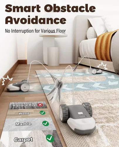 Miniatura 4 de CYROS Juguete interactivo 3 en 1 para gatos - Juguetes para gatos de ratón móvil automático de 2 velocidades para juego independiente con 2 piezas