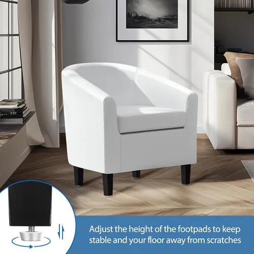 Miniatura 7 de Yaheetech Silla de cuero blanco, silla acentuada de cuero sintético, silla moderna de barril, silla de club cómoda con patas suaves acolchadas