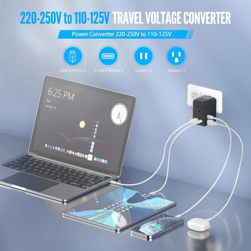 Miniatura 4 de Convertidor de voltaje de 220 V a 110 V de EE. UU. a Europa, adaptador de viaje convertidor de enchufe para Europa con 20 W PD y 2USB-A y 2USB-C