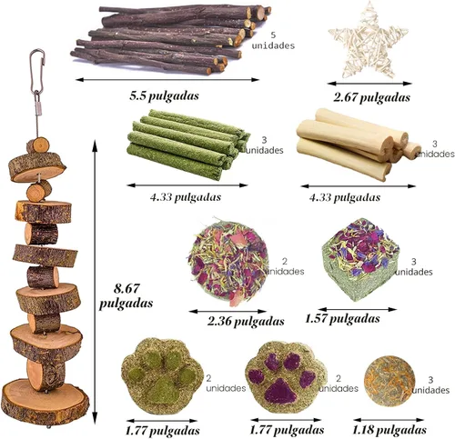 Miniatura 6 de Grddaef Juguetes para conejos, juguetes para conejillos de indias 25 piezas Heno natural Timothy Masticables y golosinas para conejito, chinchilla