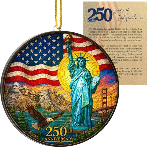 Miniatura 16 de Adorno de 250 aniversario de Estados Unidos, adorno para árbol de Navidad de Estados Unidos, 250 adornos de Navidad de bandera patriótica