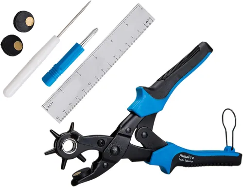 HimaPro Perforadora giratoria de cuero para cinturones, collares de perro, sillones, zapatos, correas de reloj, etc. con una regla de medición, dos