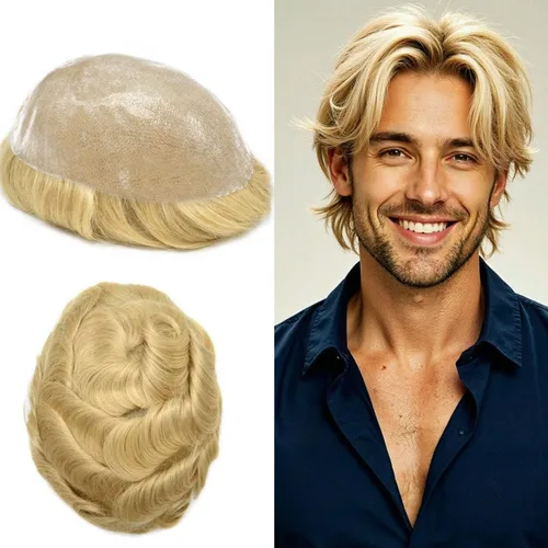 Miniatura 130 de Toupee for Men Hair Piece Real Human Hair Full Poly Skin Mens Toupee Mens Hair System Injected PU Hair System Invisible Hairpiece for