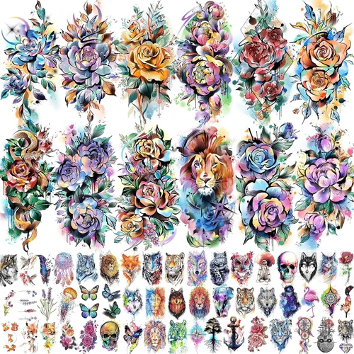 Miniatura 14 de EGMBGM 52 hojas de tatuajes temporales pequeños para niños, niños y niñas, tatuajes tribales de animales, mariposas, anclas, brújulas, pegatinas