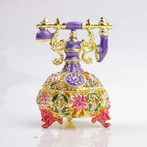 Miniatura 18 de SEVENBEES Figuras de teléfono turquesa, caja esmaltada con bisagras con cristales rosados, joyeros decorativos, coleccionables, regalos para niñas