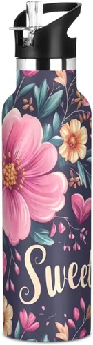Miniatura 20 de Flores de otoño, tulipán, narciso, gladiolo, azul, doble pared, aisladas al vacío, botellas de agua con pajitas, a prueba de fugas, sin BPA, a