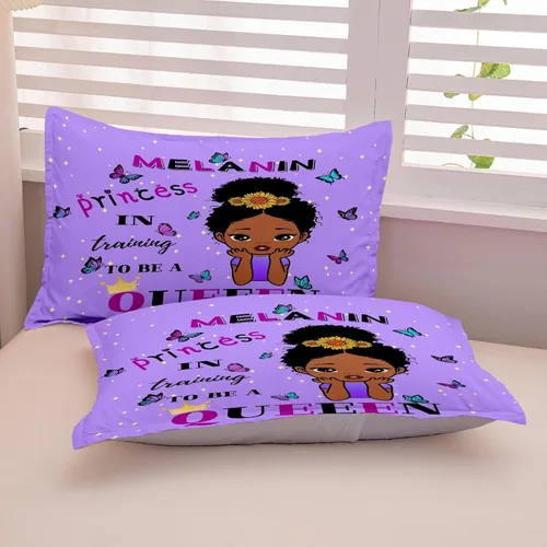 Miniatura 6 de Juego de edredón de niña negra tamaño individual para niños, juego de ropa de cama mágica para niñas negras, edredón de Christan inspirador