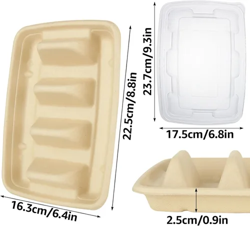 Miniatura 2 de Paquete de 50 soportes desechables para tacos con tapa para fiestas, platos de tacos de papel premium con divisores, soportes de bandeja de tacos
