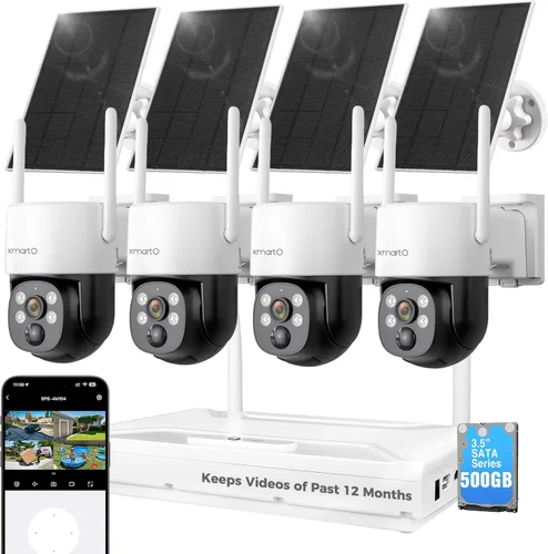 Miniatura 11 de XMARTO Cámara solar inalámbrica para exteriores, 4 PC QHD 4MP Sistema de cámara de seguridad PTZ inalámbrica con 4K 10CH expandible WiFi NVR, carga