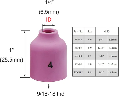 Miniatura 3 de 10 unids TIG lente gas alúmina boquilla cerámica taza 53n58 53n59 53n60 53n61 53n61s #4 #5 #6 # 7 #8 para la antorcha de soldadura TIG 9 20 25
