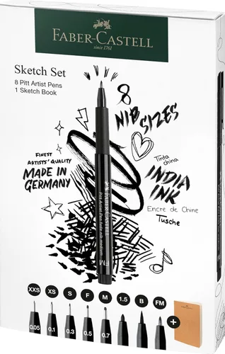 Miniatura 3 de Faber-Castell 267102 Juego de bocetos de 9 piezas con cuaderno de bocetos y bolígrafos de tinta Pitt Artist Pen
