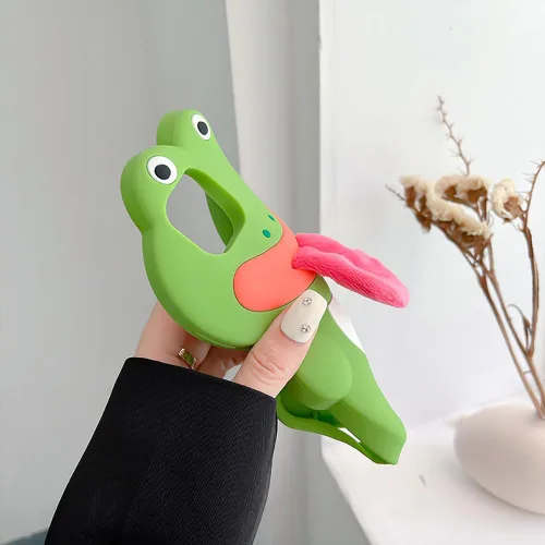 Miniatura 3 de Fundas de Teléfono Kawaii Compatibles con iPhone 13 Pro, Lindo Dibujo Animado Rana Verde con Lengua de Felpa Mujeres Niñas Cubierta de Silicona Rana