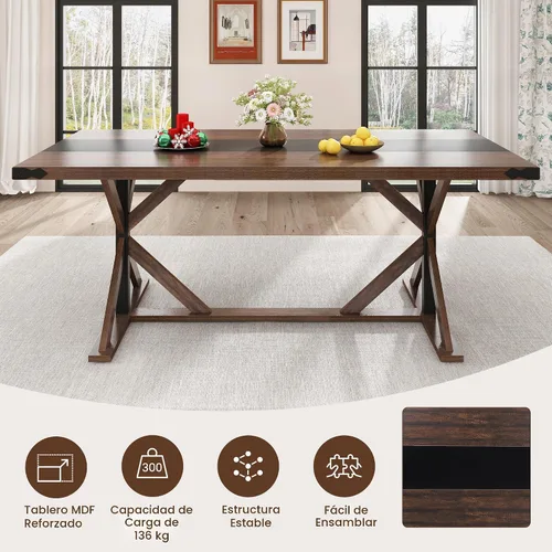 Miniatura 4 de Hlivelood Mesa de comedor de 71 pulgadas para 6 personas, mesa rectangular de cocina de granja con grosor impermeable, mesas de comedor largas