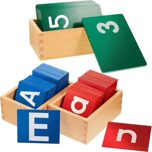 Henoyso 3 juegos de letras de papel de lija con cajas inferiores y mayúsculas, papel de lija sensorial, letras táctiles del alfabeto para Brillante