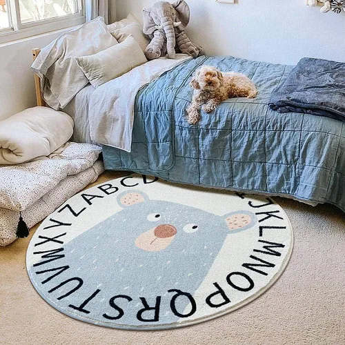 Poowe Alfombra redonda para sala de juegos para niños, alfombra suave del alfabeto para dormitorio, colección de juegos, alfombra de aprendizaje y