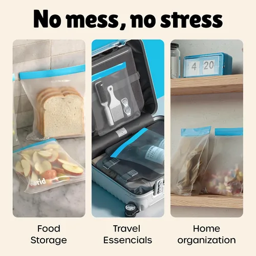 Miniatura 2 de FORID Bolsas reutilizables para congelador, paquete de 6 bolsas extra gruesas a prueba de fugas de 1 galón para marinar alimentos y frutas