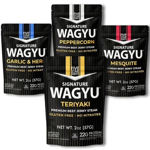 Miniatura 11 de Five Star Wagyu Beef Jerky - Ajo y Hierba + Pimienta Variedad Paquete de 2 (4 onzas)