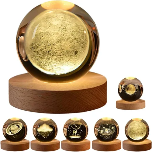 Miniatura 4 de C&M Luz nocturna de bola de cristal cósmico 3D, lámpara de figura de planeta cósmico, bola de cristal decorativa, pisapapeles, decoración