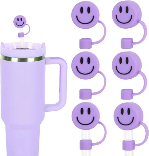Miniatura 9 de Whaline 6 fundas de cara sonriente, color rosa claro, doble cara, con patrón de punta de 0.4 pulgadas, de silicona, reutilizable, redondo, para vaso